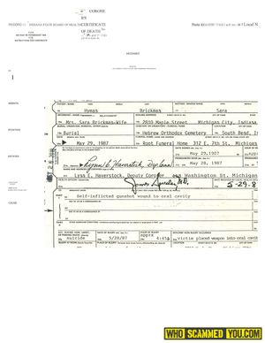 MICHELLE ELI - SOUTH BEND INDIANA - FBI REPORT AL BRICKMAN CORNERS CERTIFICATE